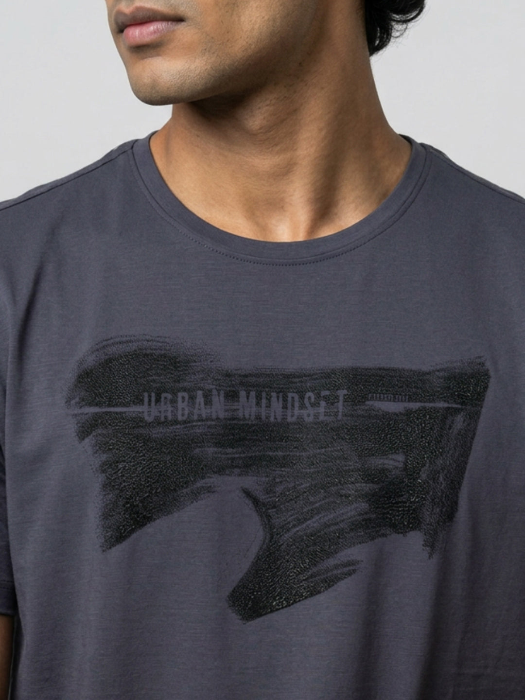 Men T-Shirt Graphic Grey Regular Fit