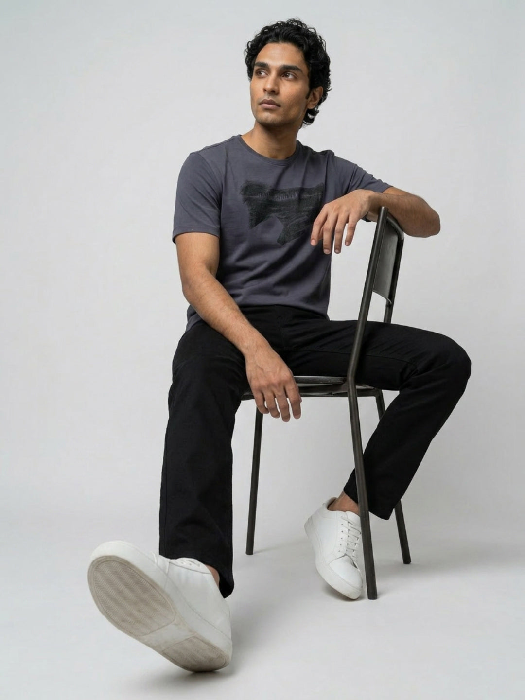 Men T-Shirt Graphic Grey Regular Fit