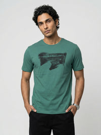 Men T-Shirt Graphic Green Regular Fit
