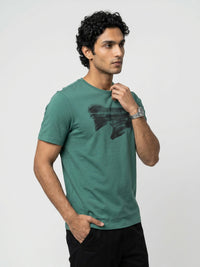 Men T-Shirt Graphic Green Regular Fit