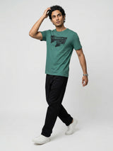 Men T-Shirt Graphic Green Regular Fit