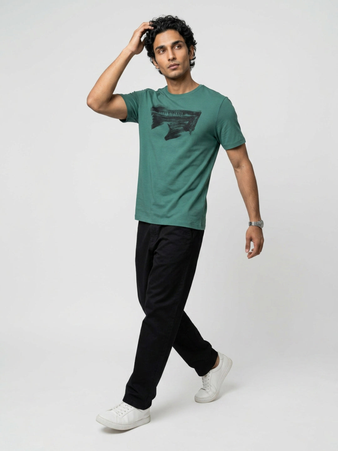 Men T-Shirt Graphic Green Regular Fit