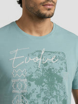 Men T-Shirt Graphic Green Regular Fit