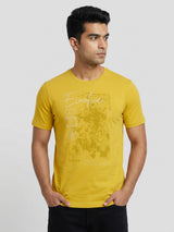 Men T-Shirt Graphic Yellow Regular Fit