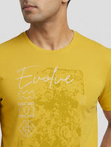 Men T-Shirt Graphic Yellow Regular Fit