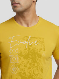 Men T-Shirt Graphic Yellow Regular Fit