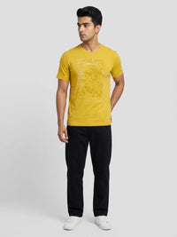 Men T-Shirt Graphic Yellow Regular Fit