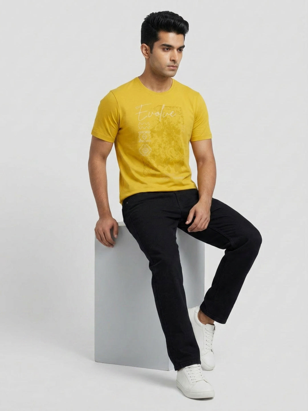 Men T-Shirt Graphic Yellow Regular Fit