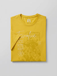 Men T-Shirt Graphic Yellow Regular Fit