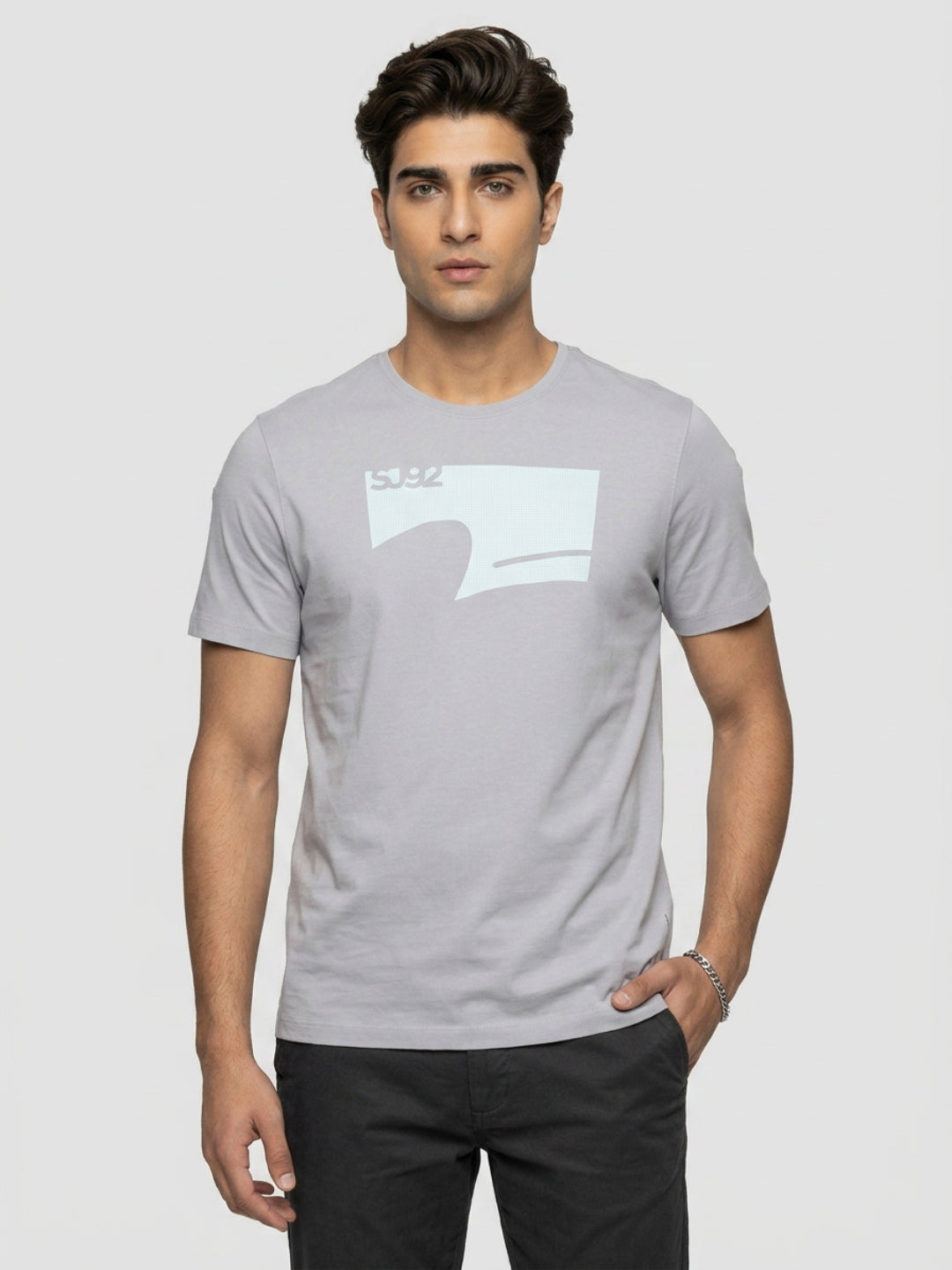Men T-Shirt Graphic Grey Regular Fit