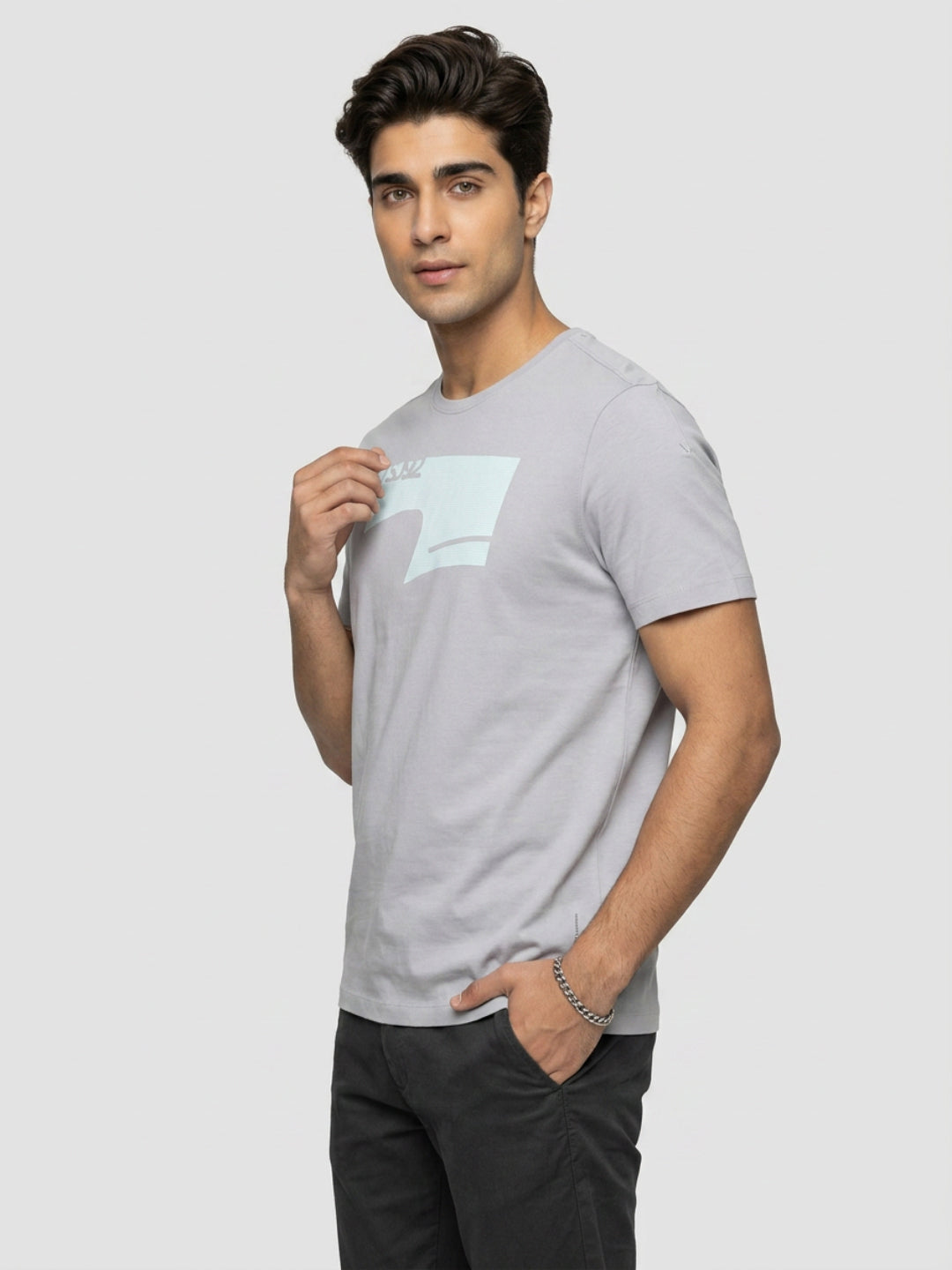Men T-Shirt Graphic Grey Regular Fit