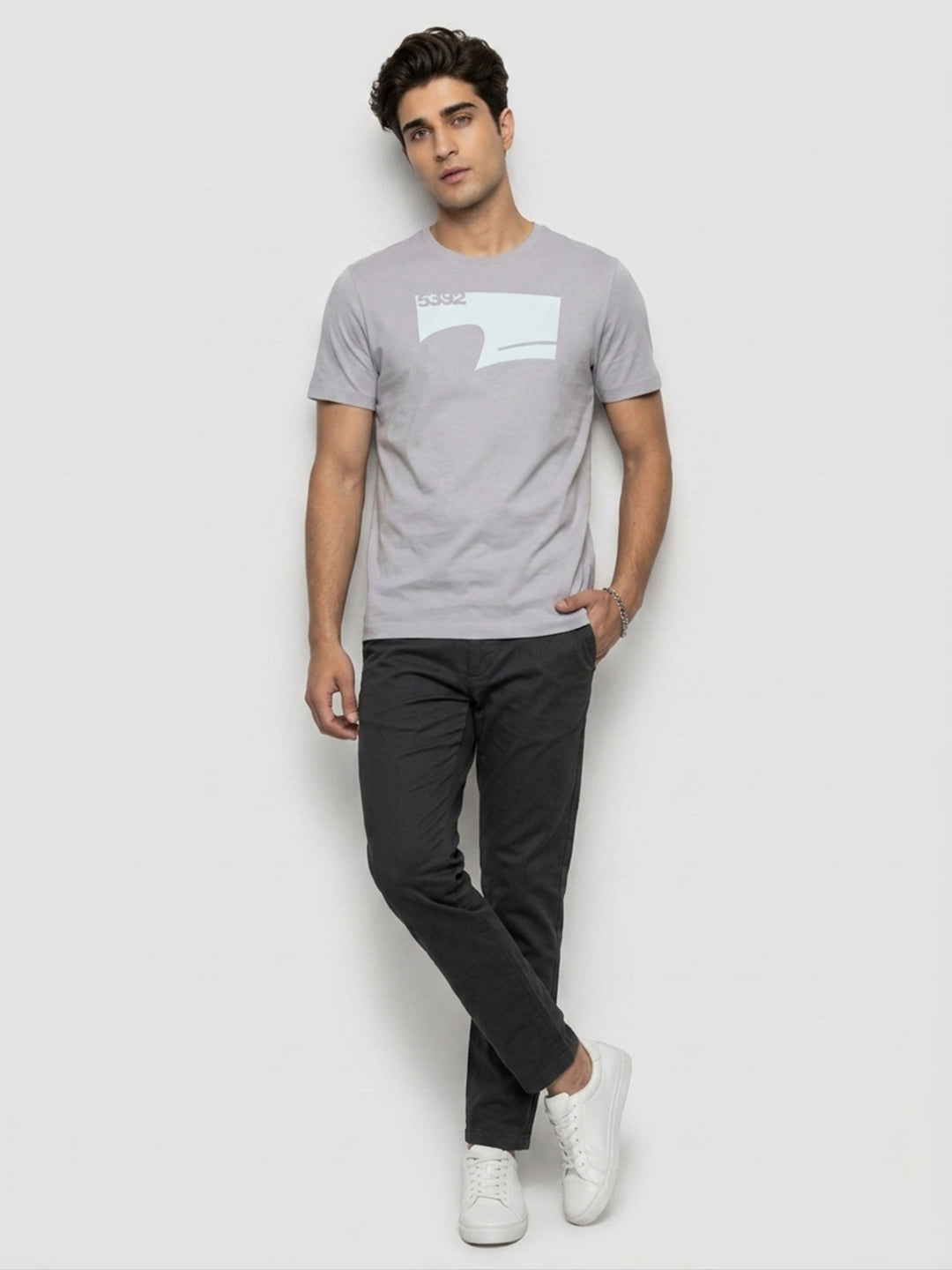 Men T-Shirt Graphic Grey Regular Fit