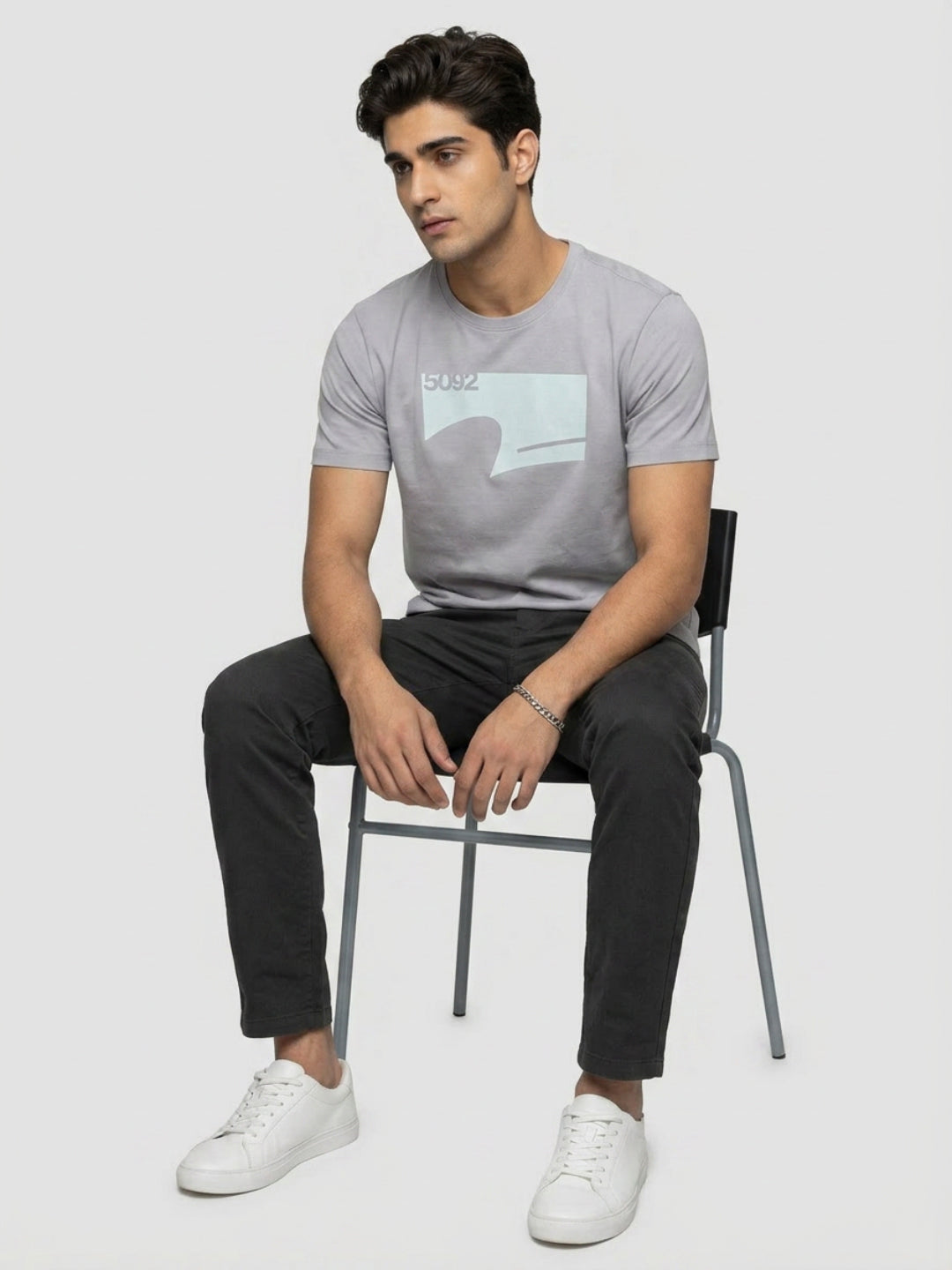 Men T-Shirt Graphic Grey Regular Fit