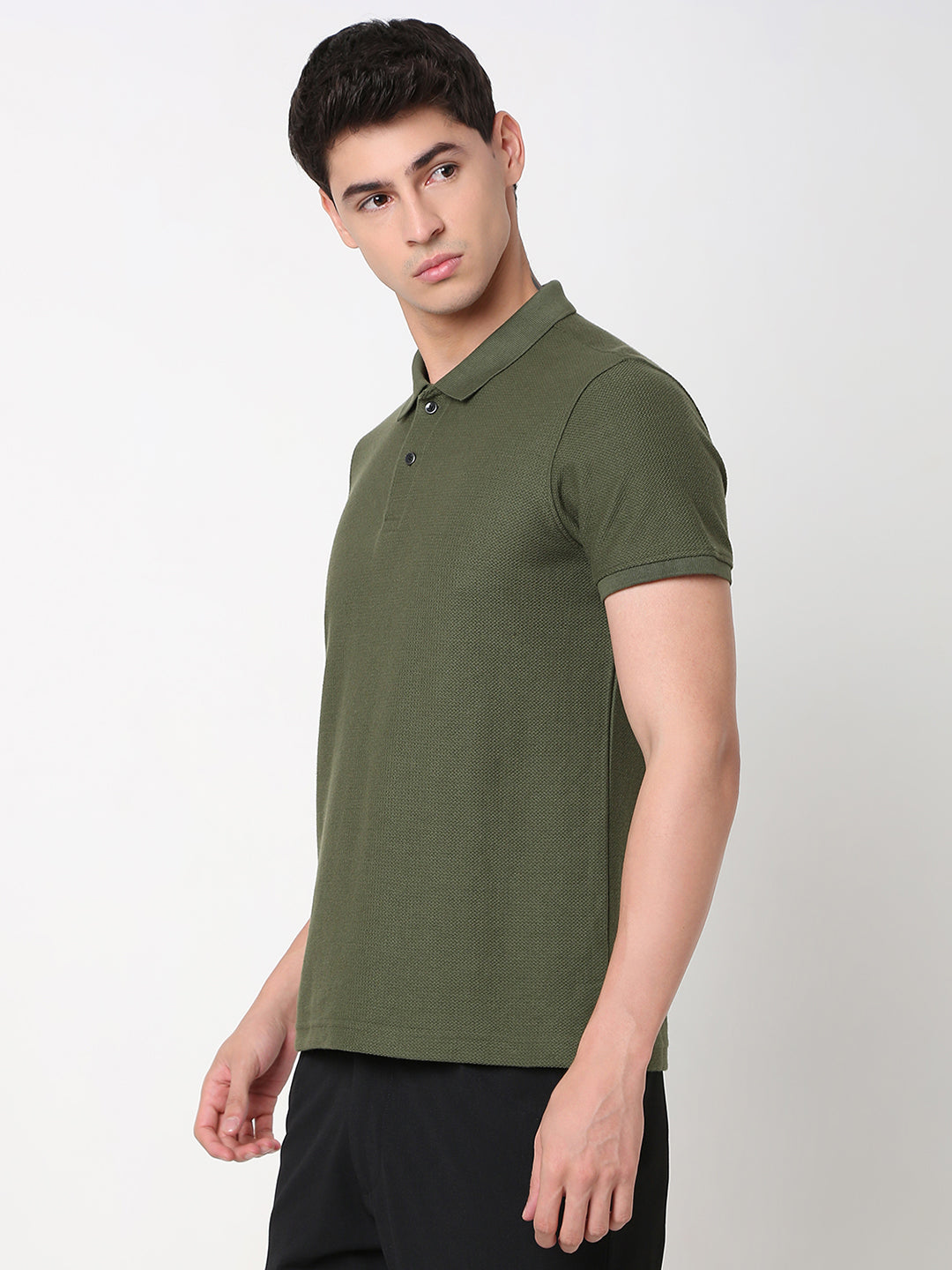 Spykar Slim Fit Solid Polo Collar Green T-Shirt For Men