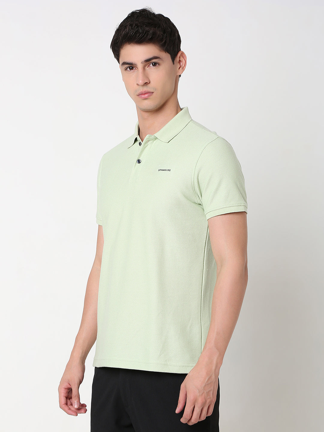 Spykar Slim Fit Solid Polo Collar Green T-Shirt For Men