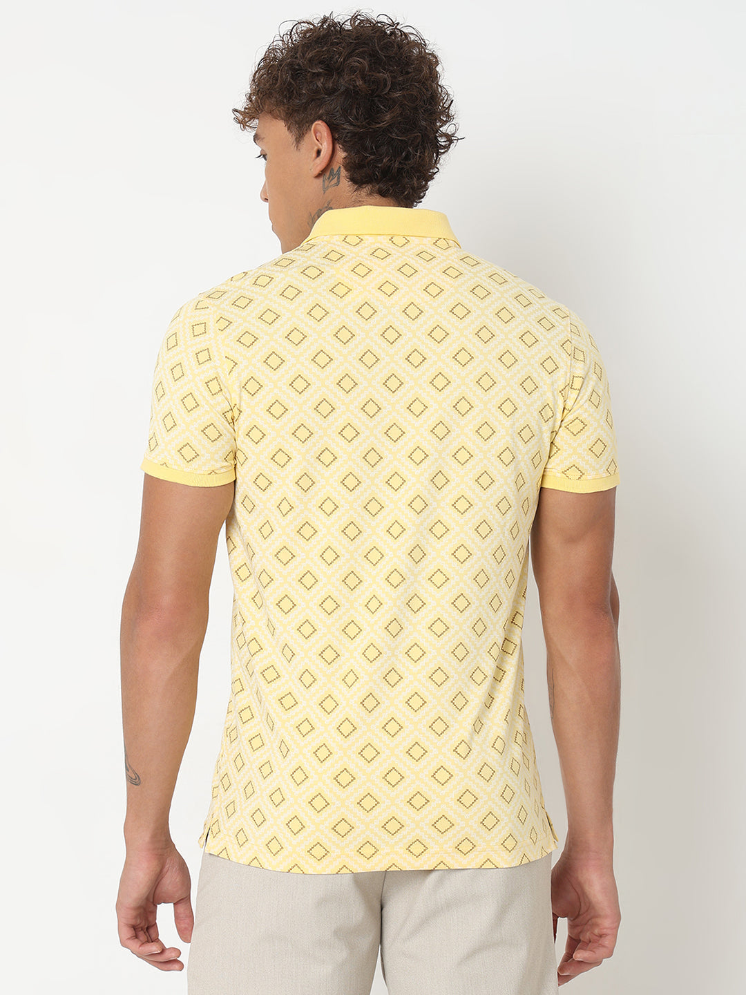 Spykar Slim Fit Printed Polo Collar Yellow T-Shirt For Men