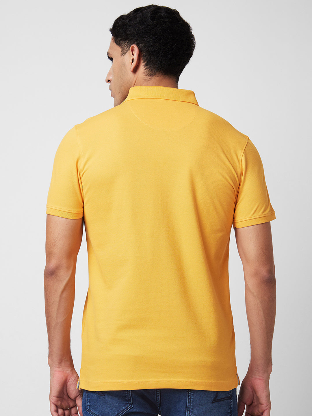 Spykar Yellow Slim Half Sleeve Polo Neck T-Shirts For Men