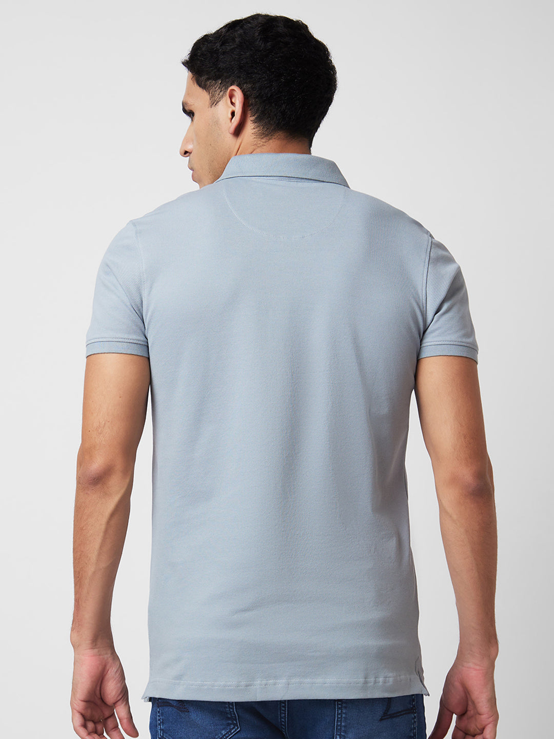 Spykar Grey Slim Half Sleeve Polo Neck T-Shirts For Men