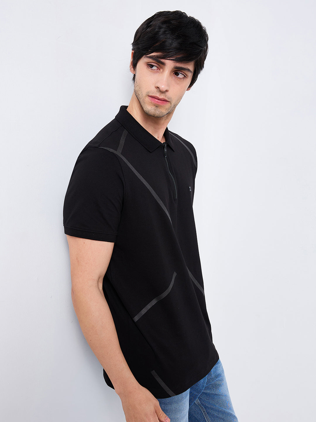 Spykar Black Slim Fit Printed Half Sleeve T-Shirt For Men