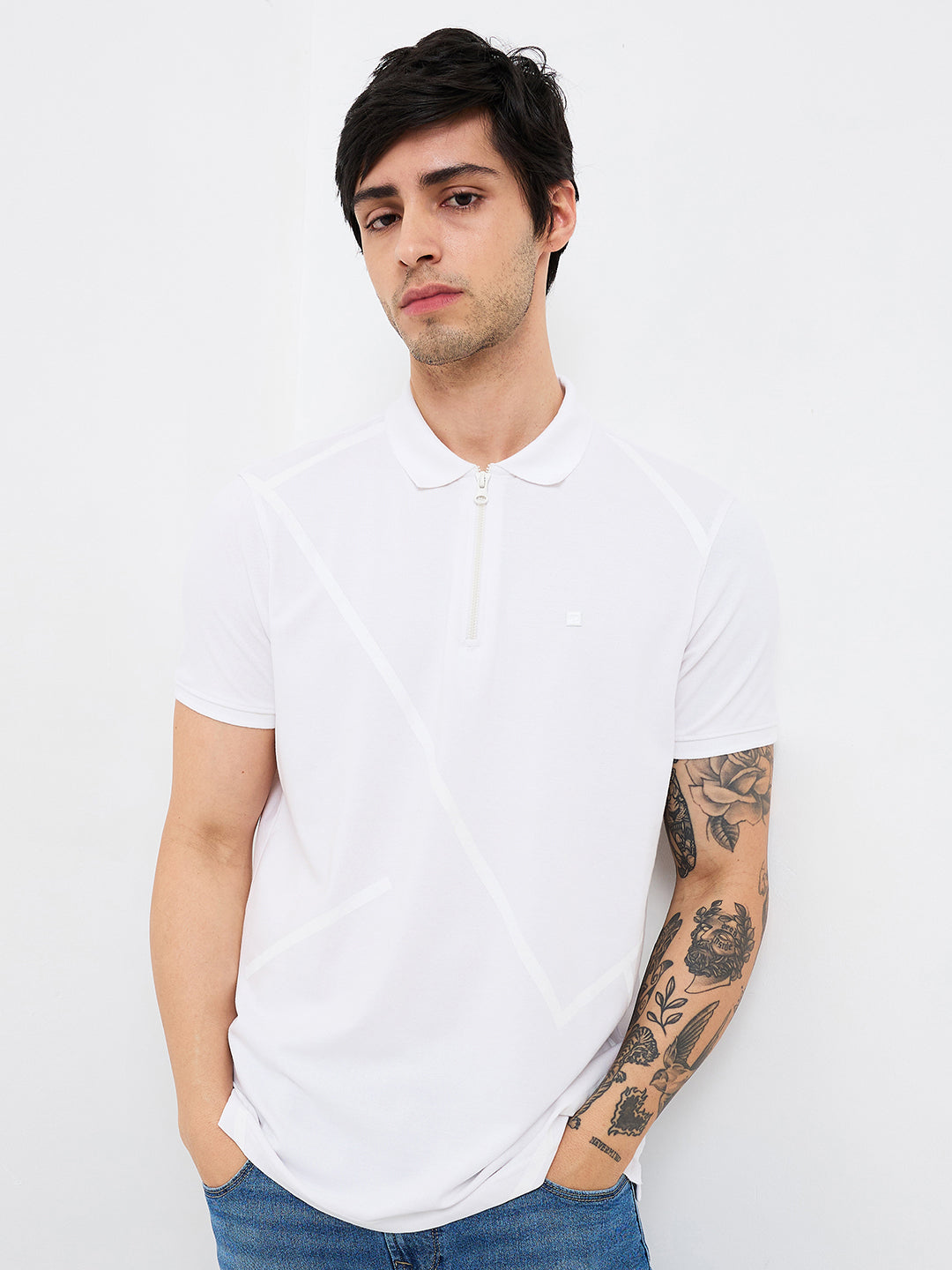 Spykar White Slim Fit Printed Half Sleeve T-Shirt For Men