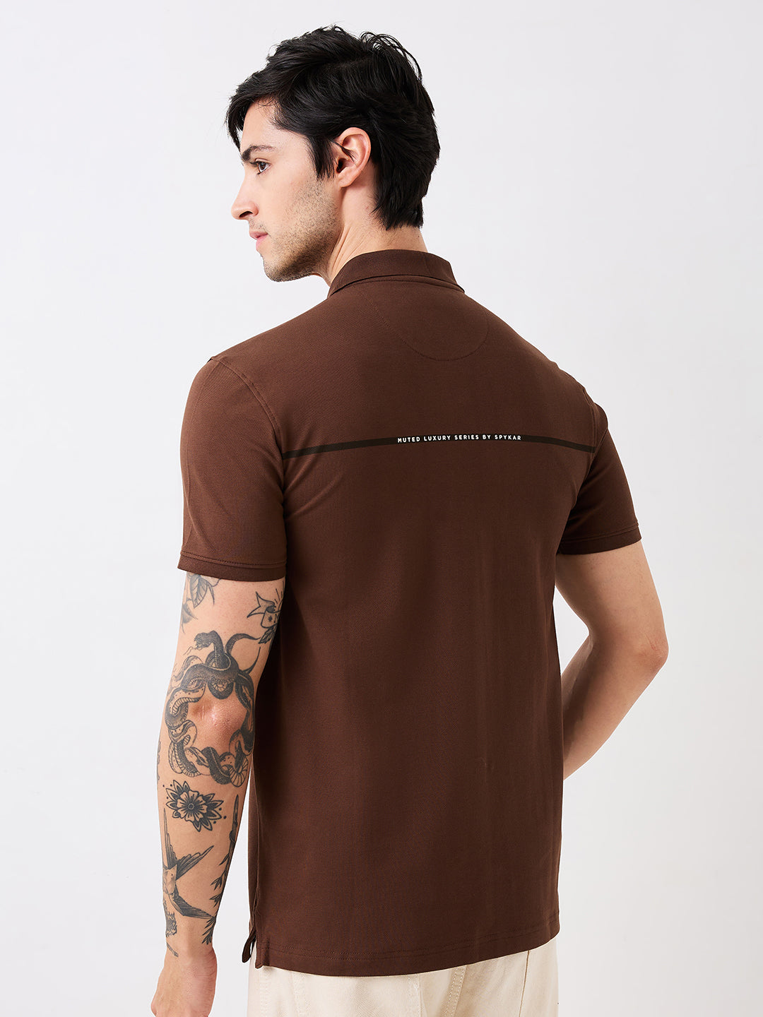 Spykar Brown Slim Fit Solid Half Sleeve T-Shirt For Men