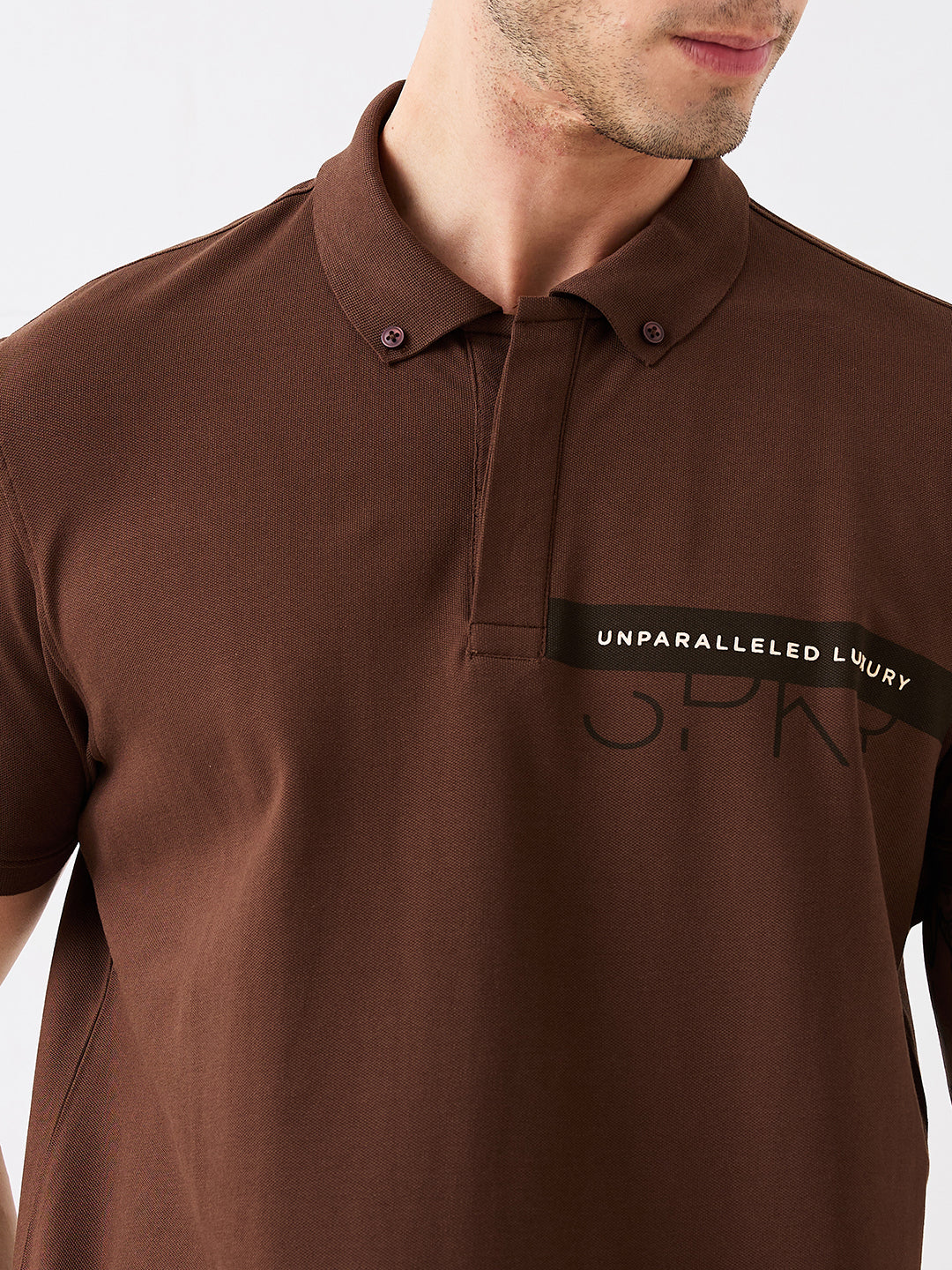 Spykar Brown Slim Fit Solid Half Sleeve T-Shirt For Men