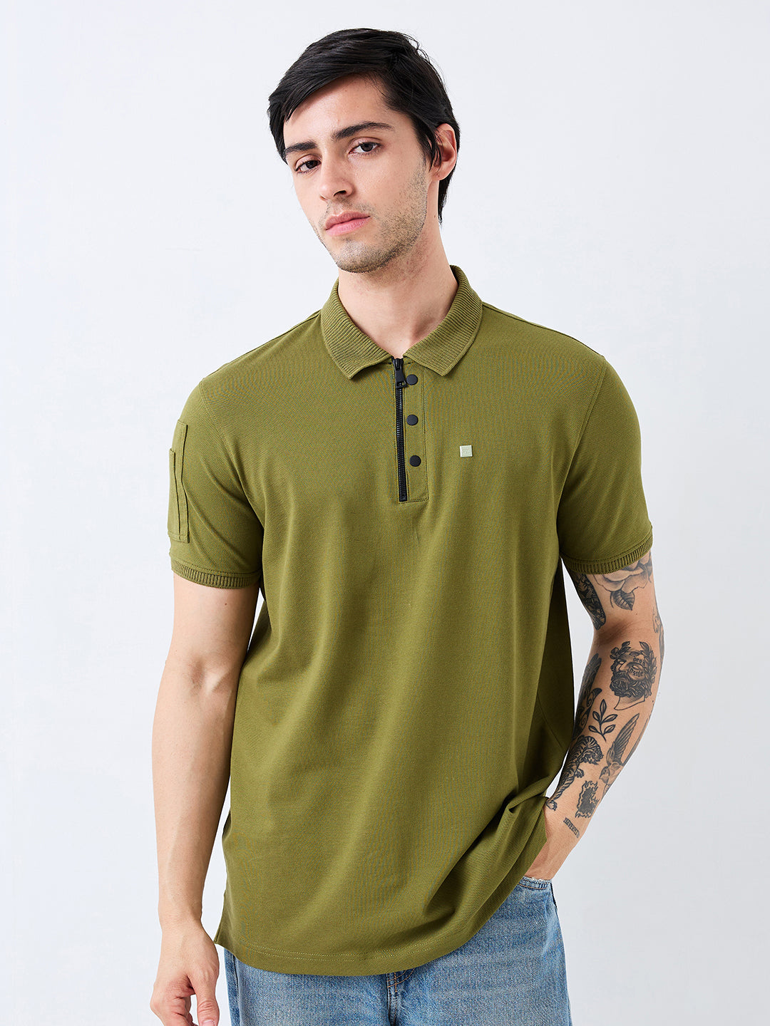 Spykar Green Slim Fit Solid Half Sleeve T-Shirt For Men