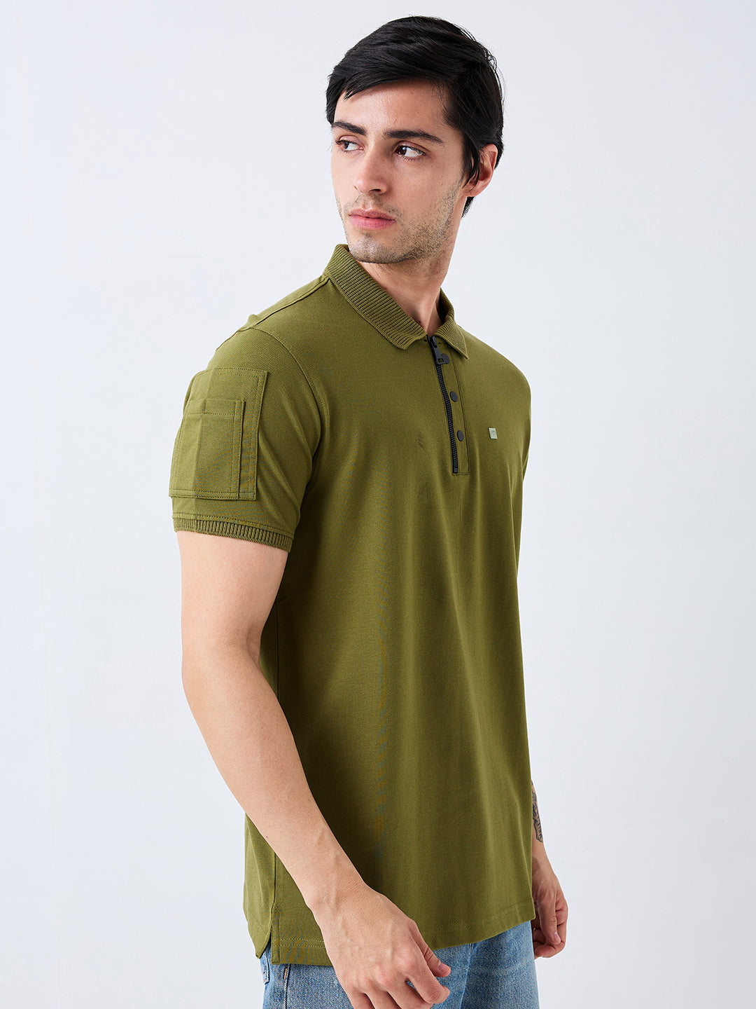 Spykar Green Slim Fit Solid Half Sleeve T-Shirt For Men