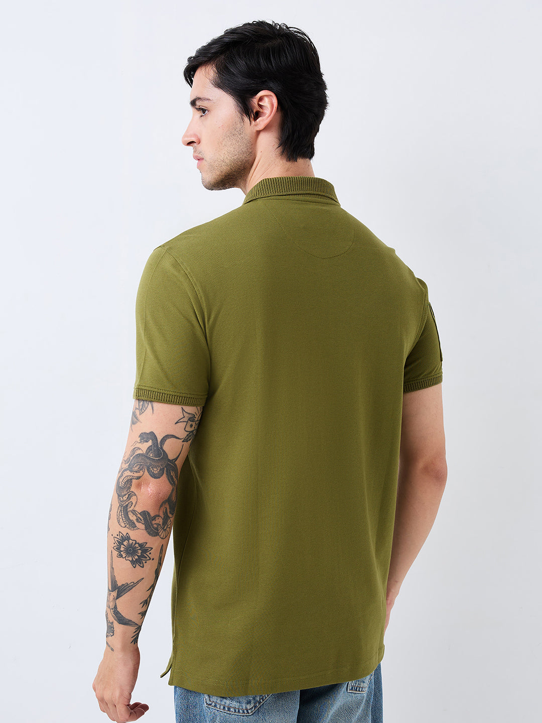 Spykar Green Slim Fit Solid Half Sleeve T-Shirt For Men