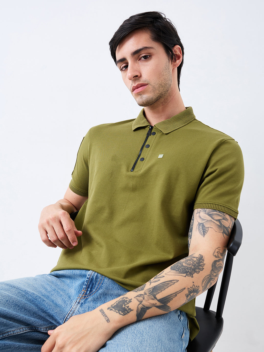 Spykar Green Slim Fit Solid Half Sleeve T-Shirt For Men