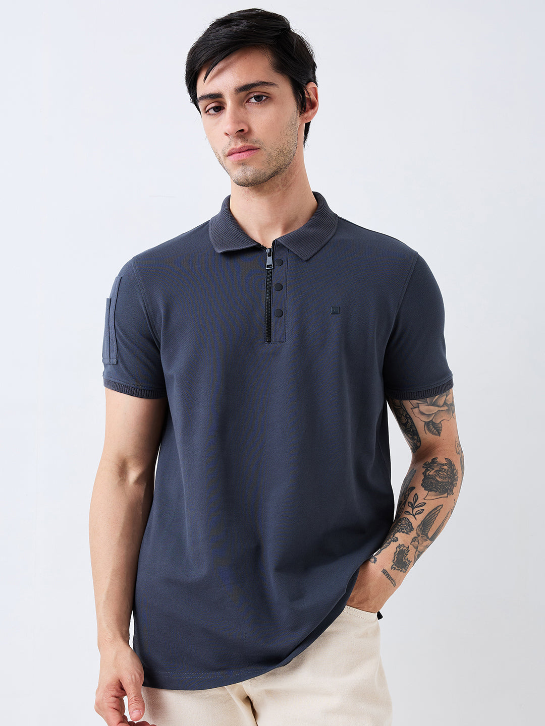 Spykar Grey Slim Fit Solid Half Sleeve T-Shirt For Men