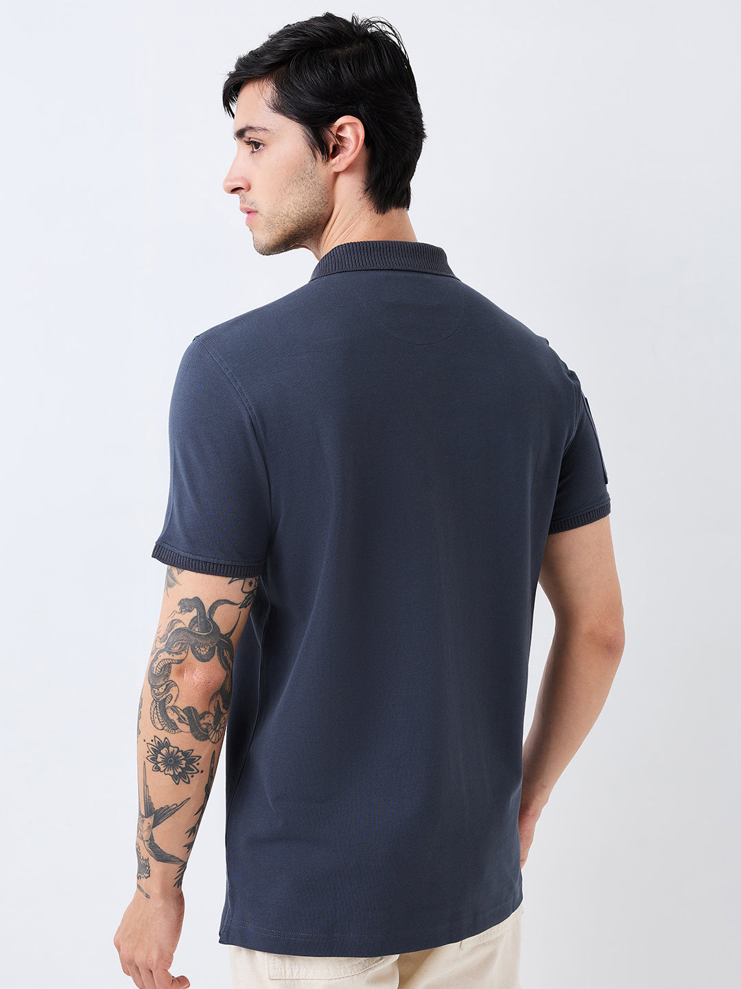 Spykar Grey Slim Fit Solid Half Sleeve T-Shirt For Men