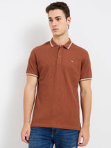 Men T-Shirt Solid Brown Slim Fit