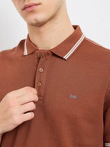 Men T-Shirt Solid Brown Slim Fit