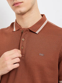Men T-Shirt Solid Brown Slim Fit