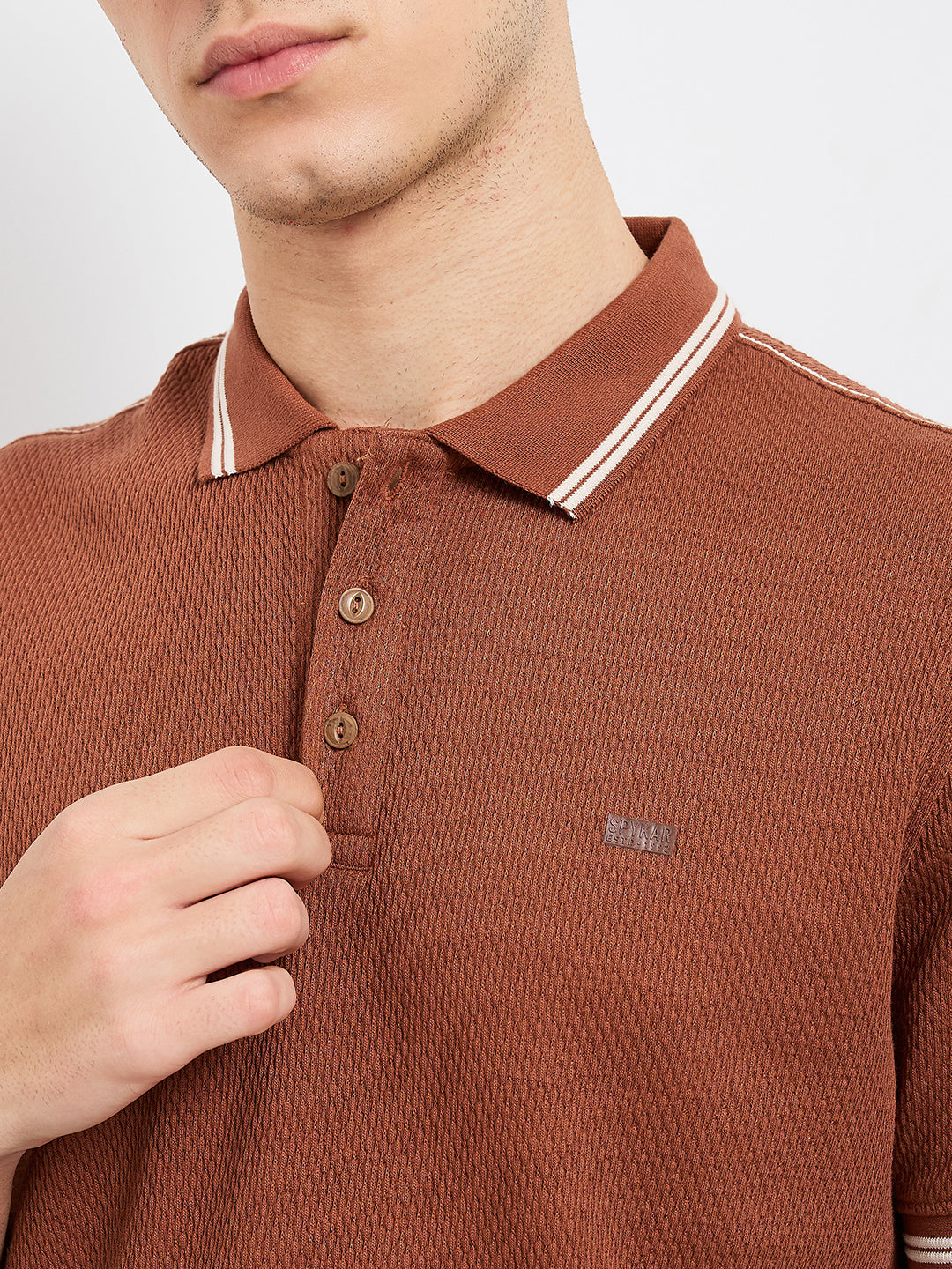 Men T-Shirt Solid Brown Slim Fit