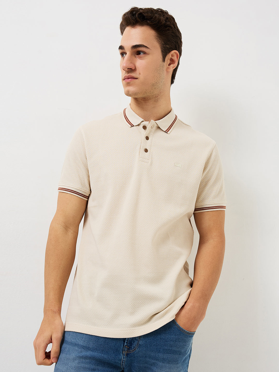 Men T-Shirt Solid White Slim Fit