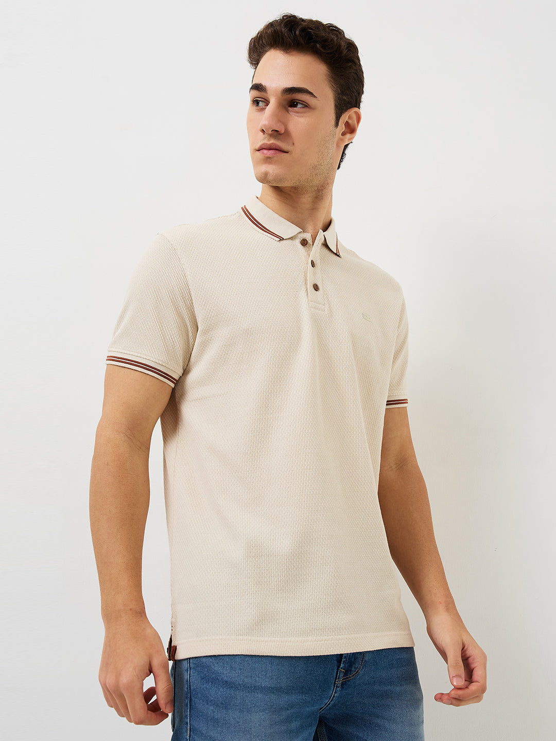 Men T-Shirt Solid White Slim Fit