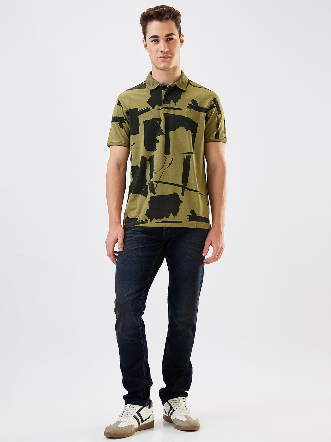 Spykar Green Slim Fit Printed Half Sleeve T-Shirt For Men