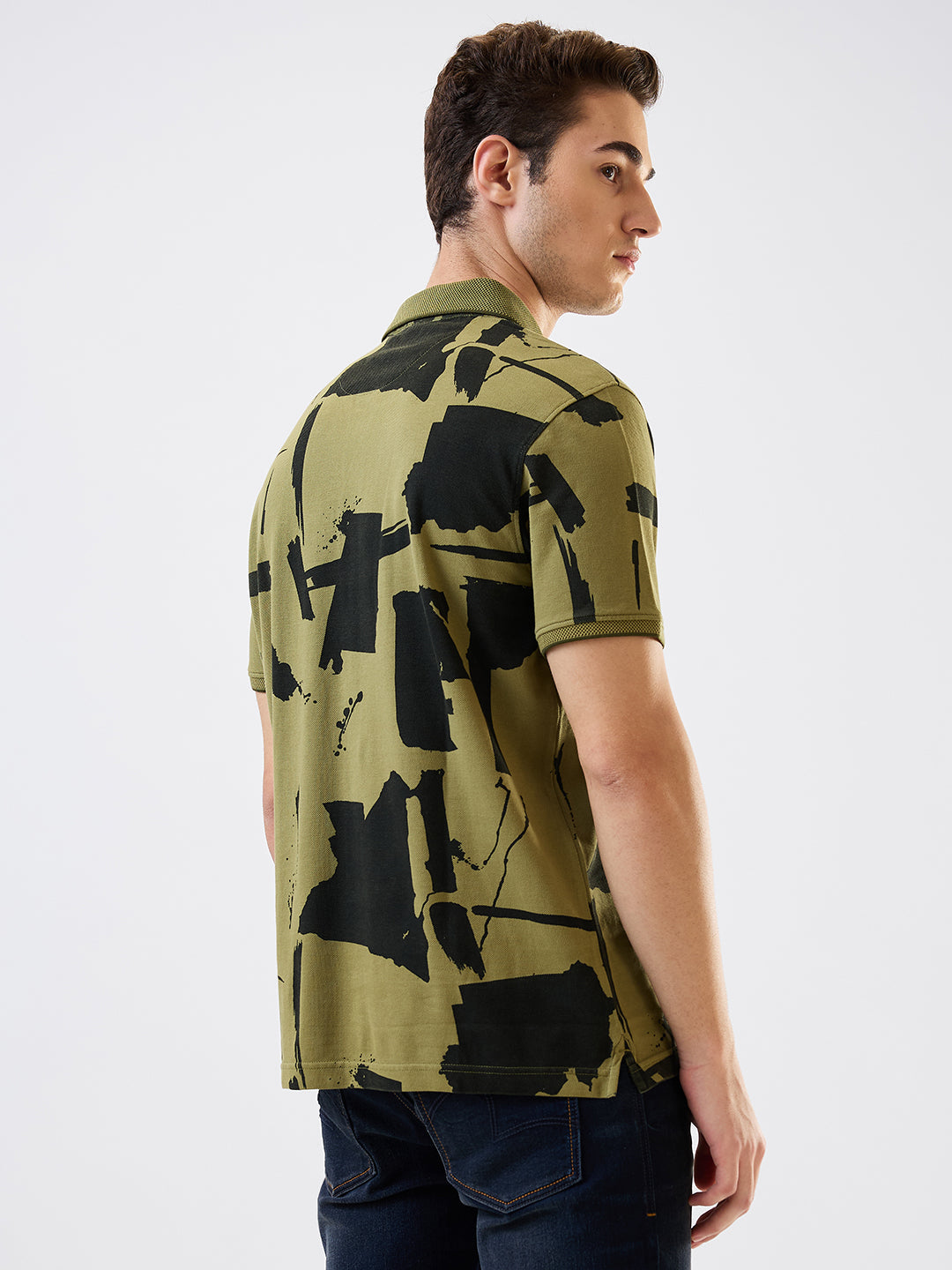 Spykar Green Slim Fit Printed Half Sleeve T-Shirt For Men