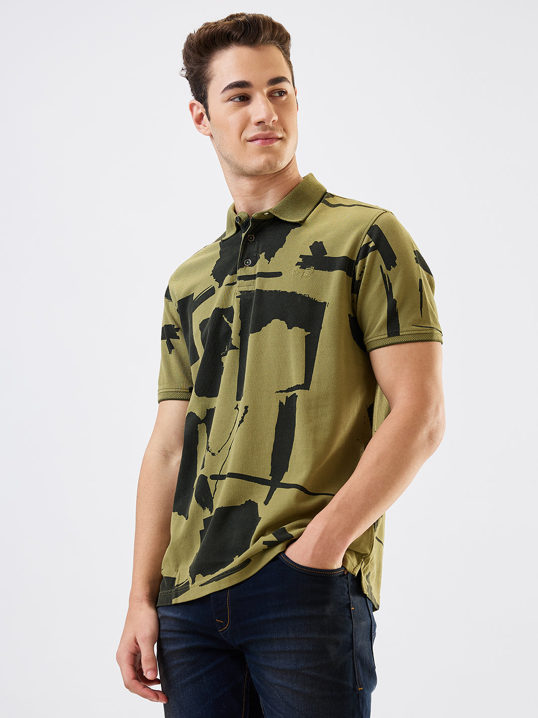 Spykar Green Slim Fit Printed Half Sleeve T-Shirt For Men