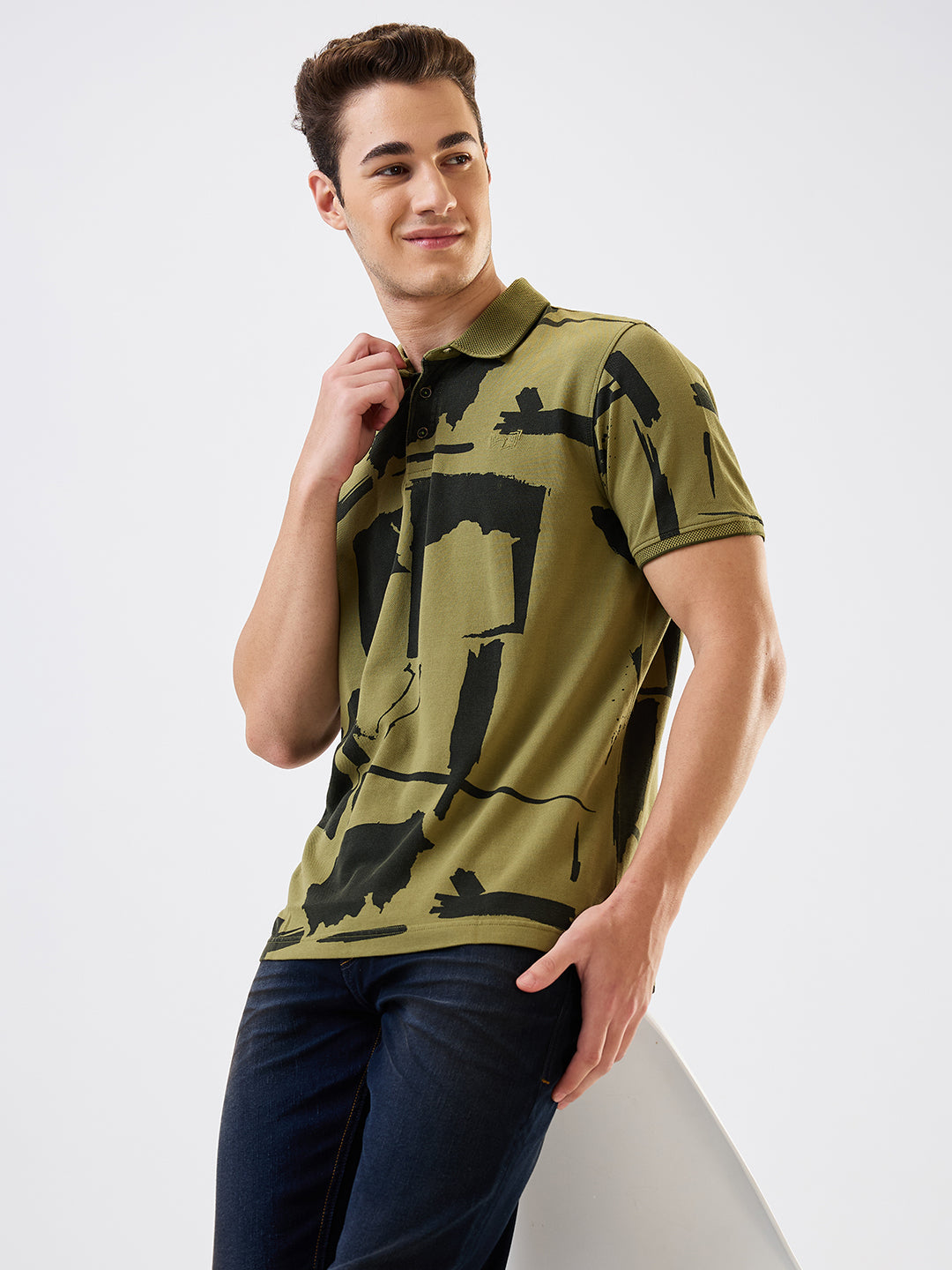 Spykar Green Slim Fit Printed Half Sleeve T-Shirt For Men