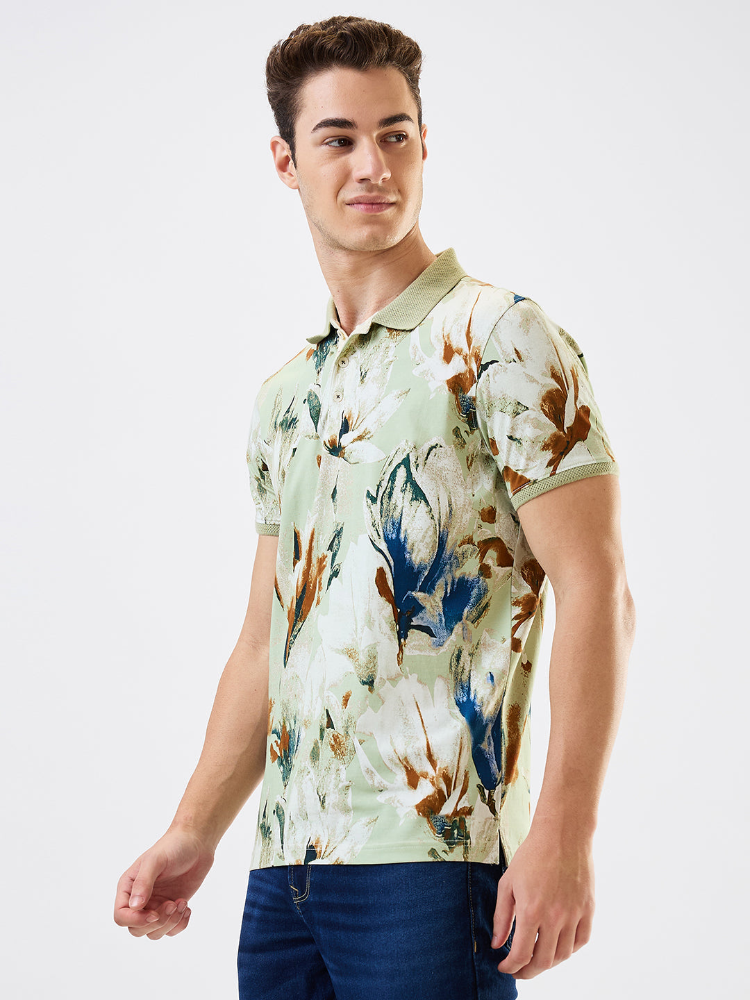 Spykar Green Slim Fit Printed Half Sleeve T-Shirt For Men