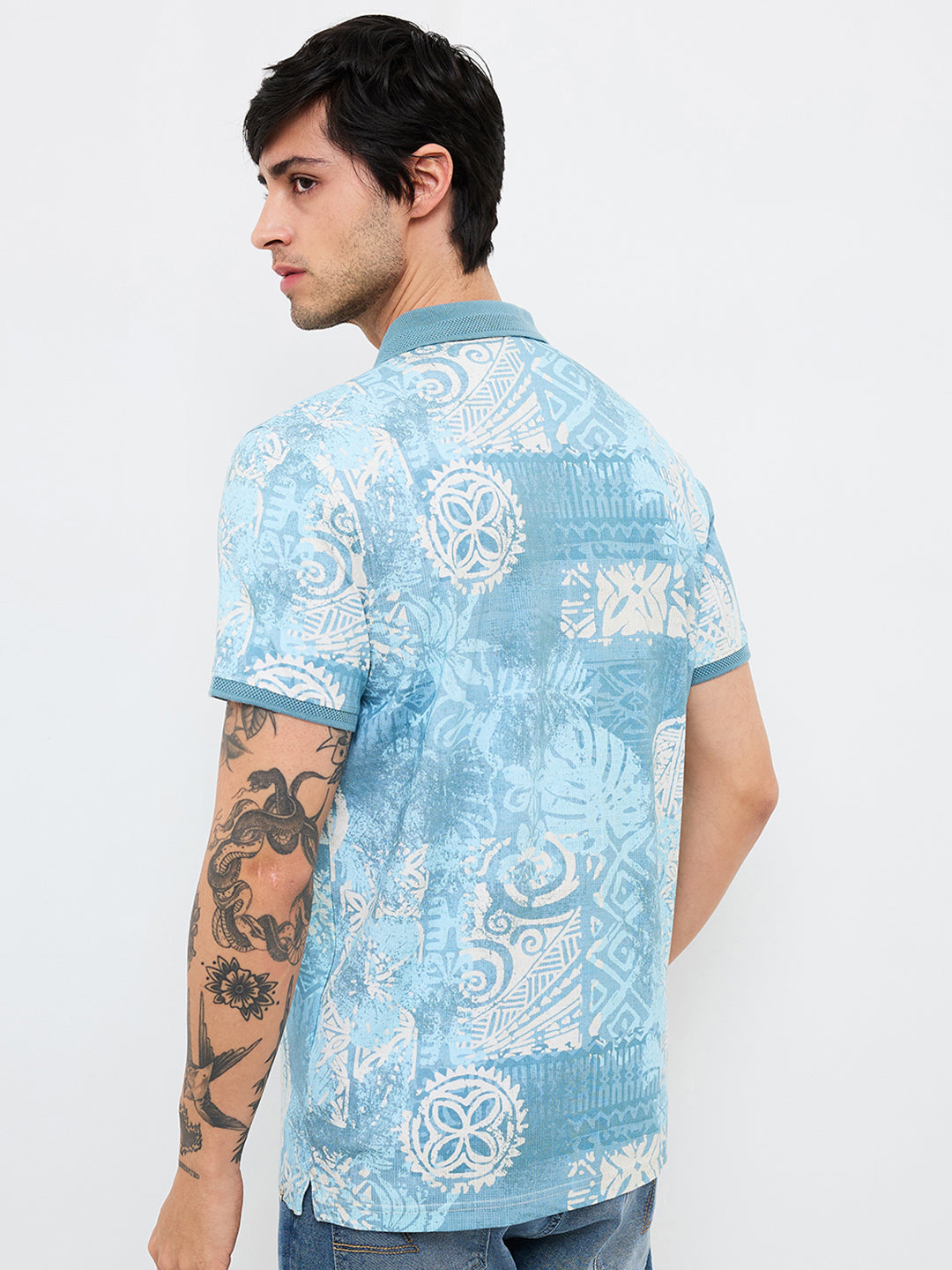 Spykar Blue Slim Fit Printed Half Sleeve T-Shirt For Men