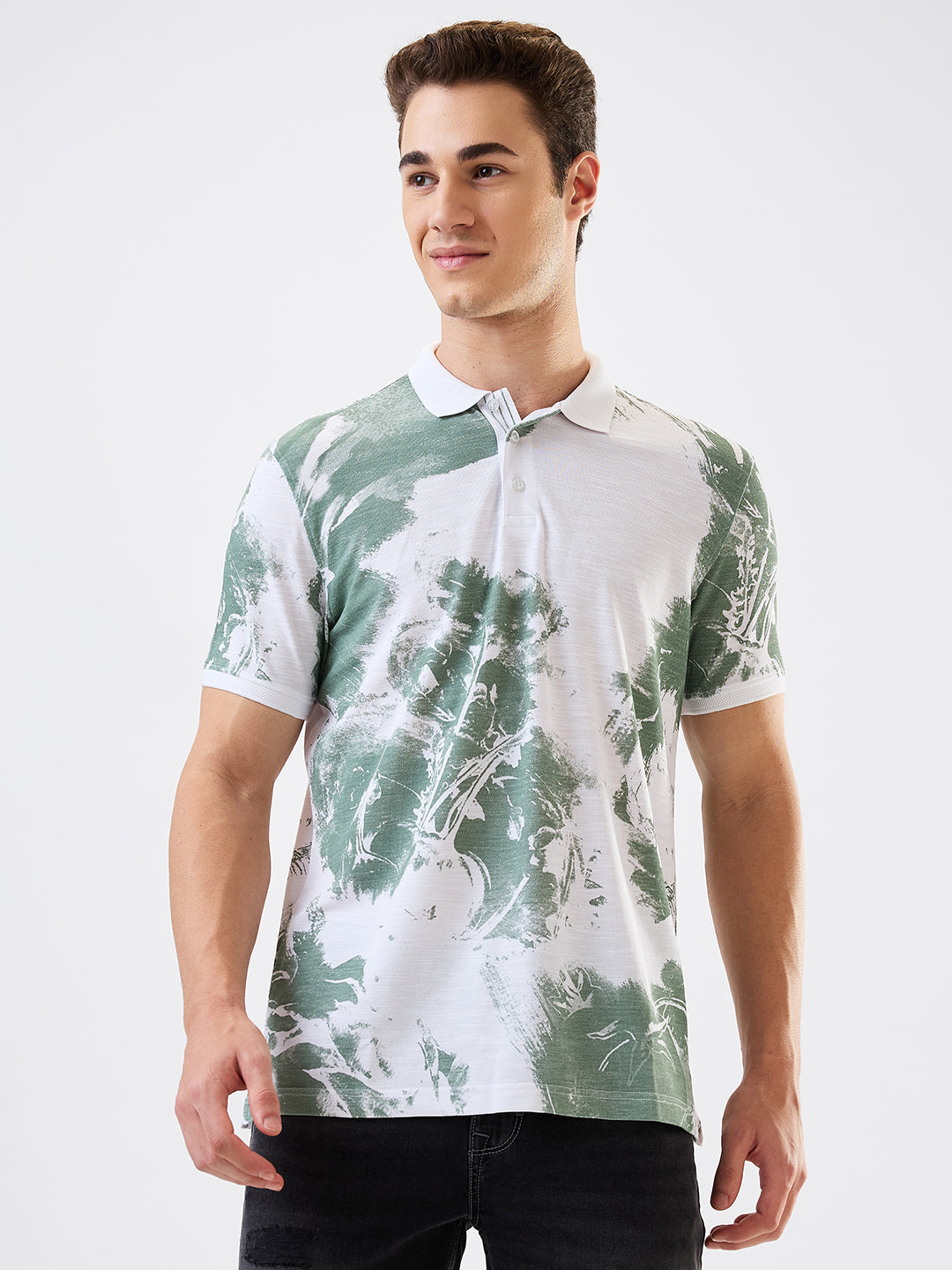 Men T-Shirt Green Print Slim Fit