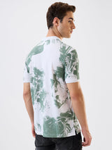 Men T-Shirt Green Print Slim Fit