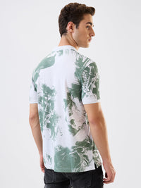 Men T-Shirt Green Print Slim Fit