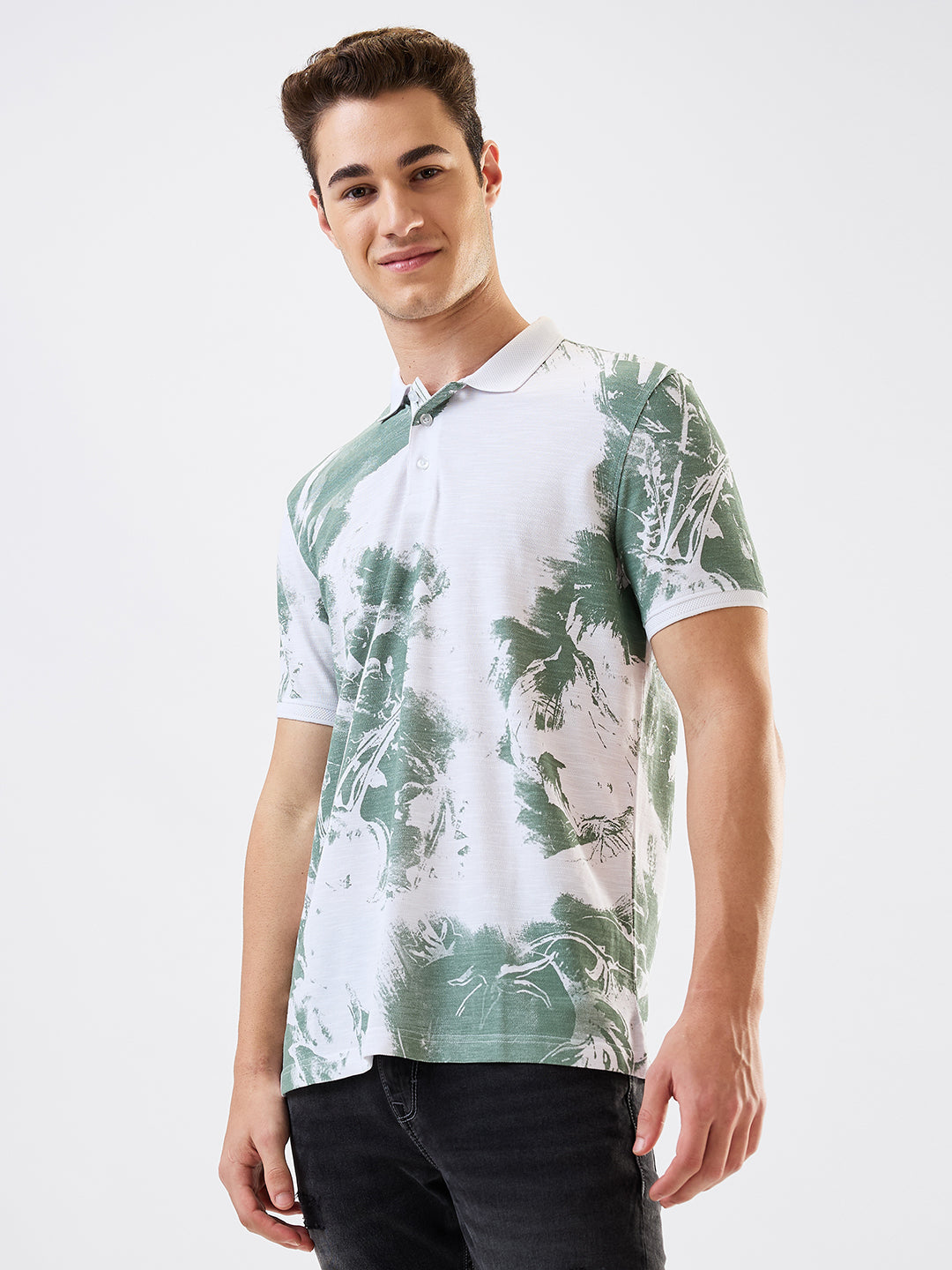 Spykar Green Slim Fit Printed Half Sleeve T-Shirt For Men