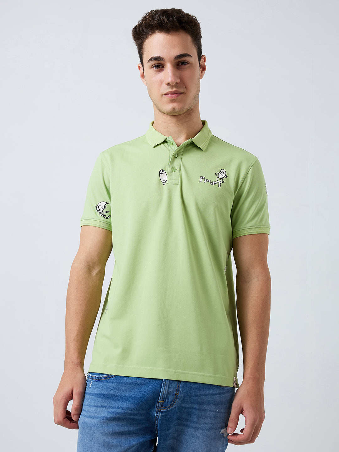 Spykar Green Slim Fit Solid Half Sleeve T-Shirt For Men