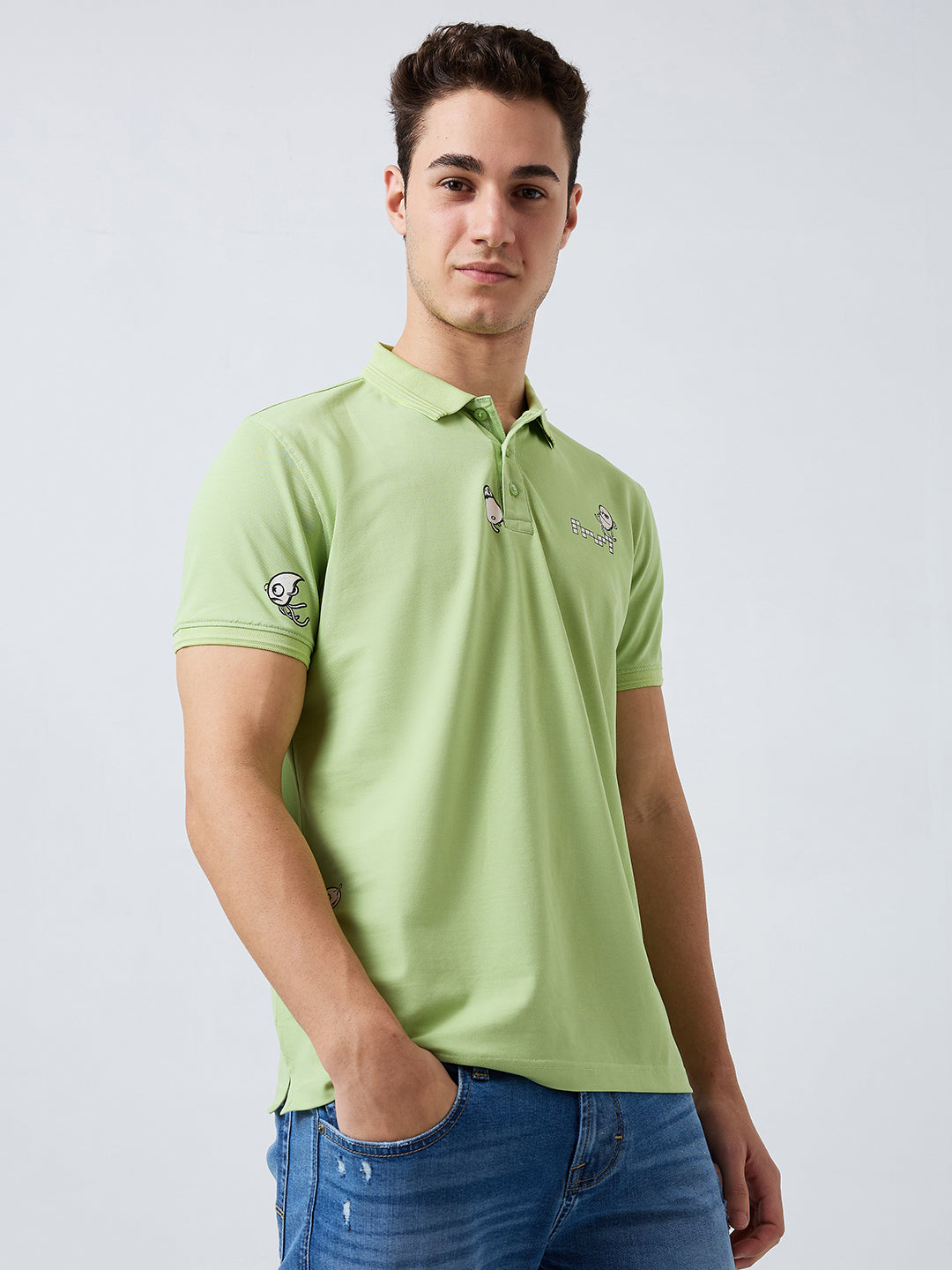 Spykar Green Slim Fit Solid Half Sleeve T-Shirt For Men